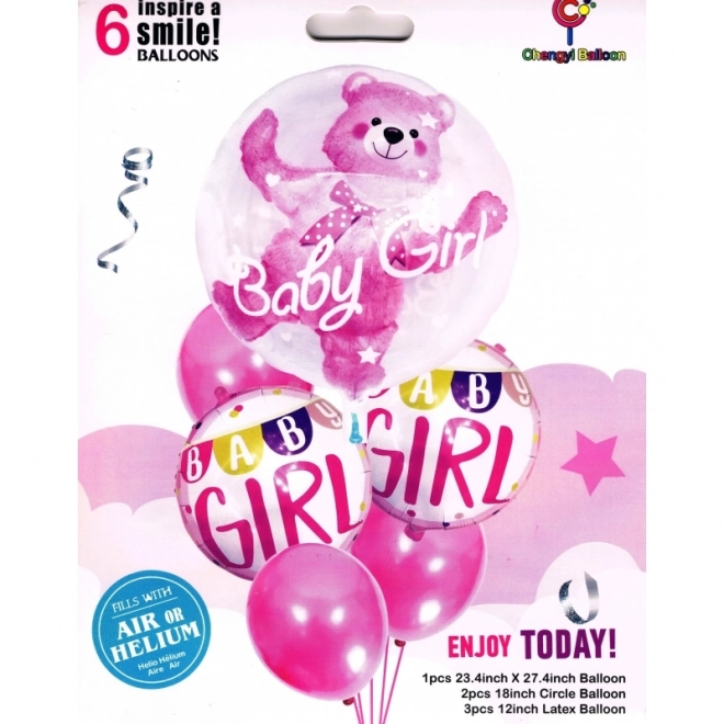 Ballons d'anniversaire roses avec ourson pour fille - 6 pièces