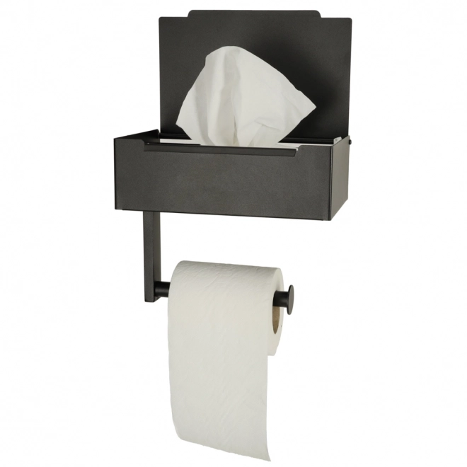Toilettenpapierhalter mit Regal und Taschentuchfach Schwarz