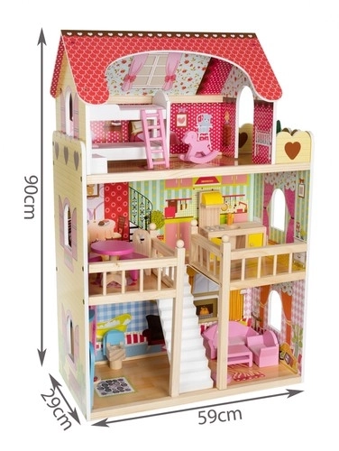 Houten poppenhuis met meubels 90 cm