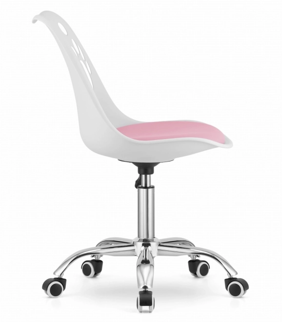 Chaise pivotante blanche et rose en cuir écologique avec base chromée