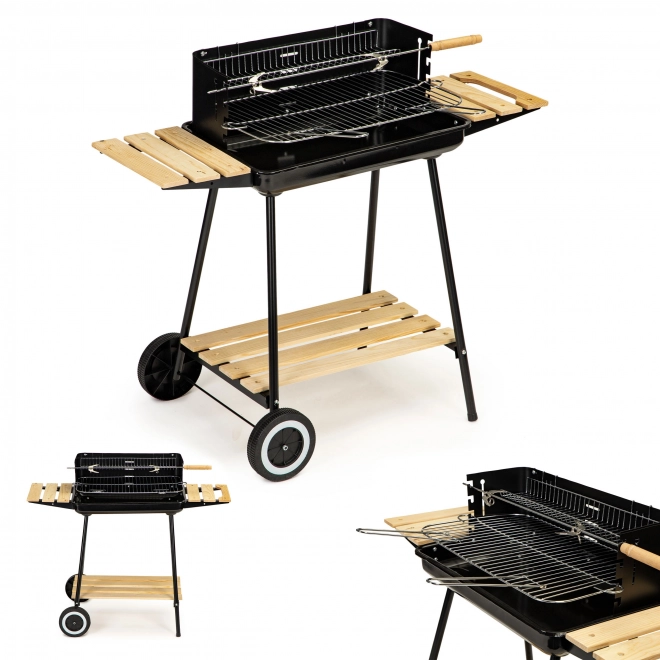 Gril de jardin au charbon de bois avec étagères ajustables et 2 grilles portatives