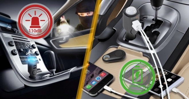 Autoalarm met USB-oplader Technaxx 2 poorten