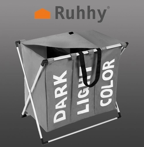 3 section laundry basket dark light color