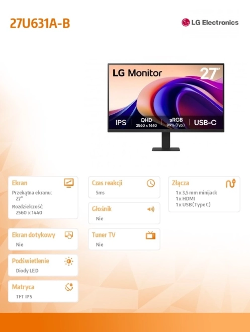 Moniteur LG 27'' QHD 100Hz IPS HDR10