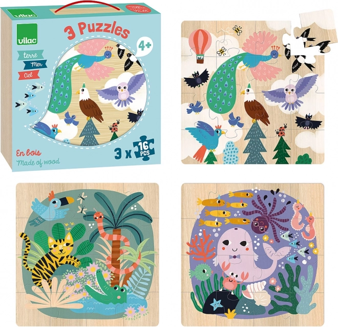 Houten puzzels Zee, land en lucht van Vilac