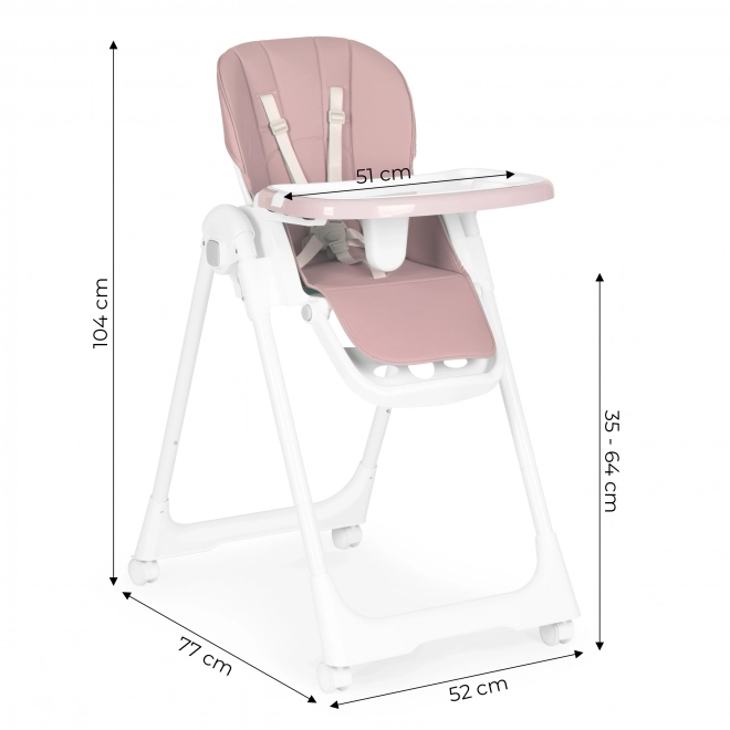 Chaise haute, chaise d'alimentation, réglable en hauteur, sangles en éco-cuir, double plateau rose