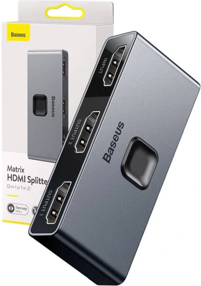 Baseus Matrix commutateur/répartiteur HDMI bidirectionnel 2-en-1, 4K@30Hz, gris