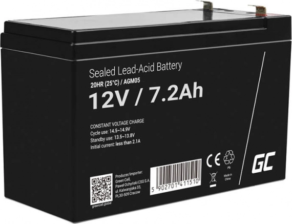 Oplaadbare AGM-accu 12 V 7,2 Ah voor UPS en alarmsystemen GREEN CELL