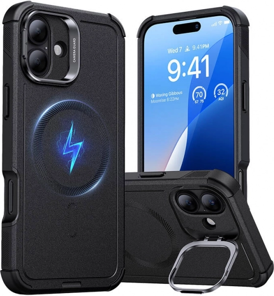 ESR Cyber Tough HaloLock Case with Stand for iPhone 16 Plus Black