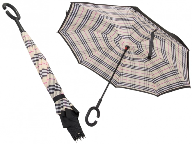 Umbrella inverted folding umbrella strong wires sturdy standing umbrella – Striped