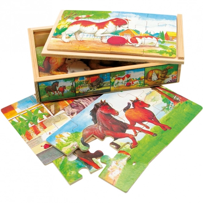 Houten puzzel dieren in doos