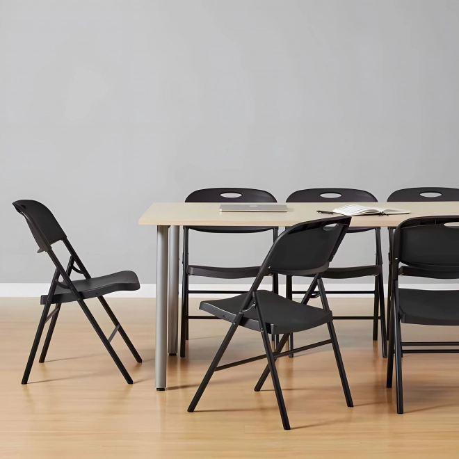 Set of 2 Folding Chairs ModernHome, Metal Frame, HDPE, Black