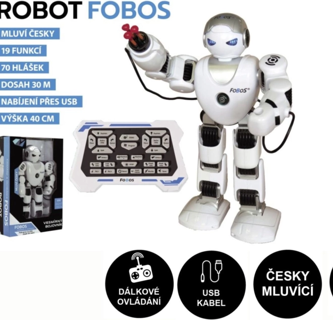 Interaktiver Roboter FOBOS 40 cm, spricht Tschechisch, mit Fernbedienung und USB-Aufladung