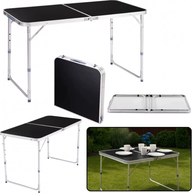 Opvouwbare campingtafel met verstelbare hoogte 120x60 cm zwart