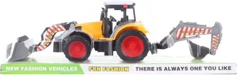 Kunststof bouwtractor met voorlader en graafarm