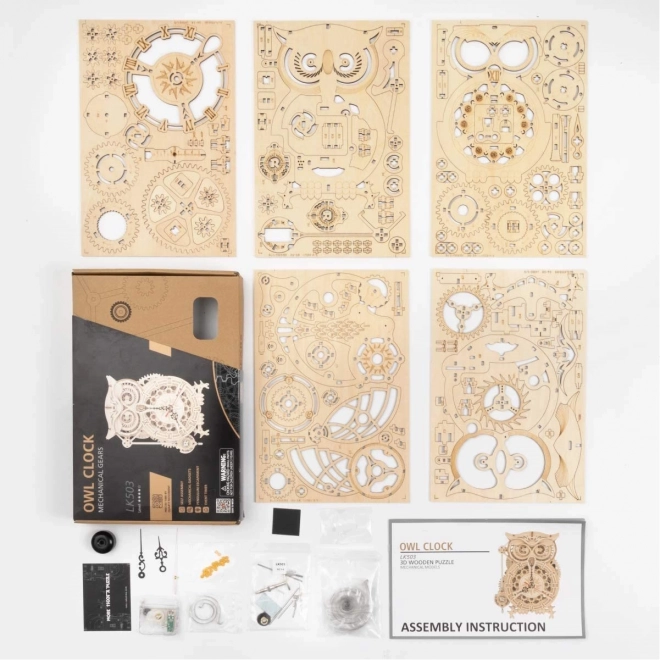 3D houten mechanische puzzel Uilen Klocken