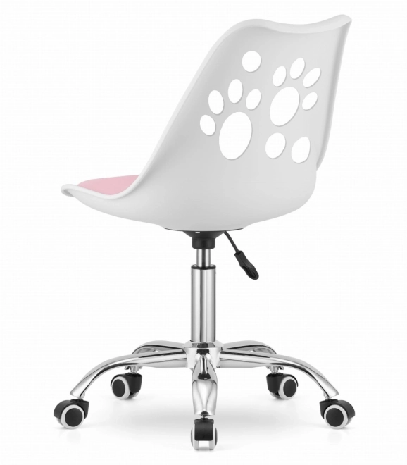 Chaise pivotante blanche et rose en cuir écologique avec base chromée