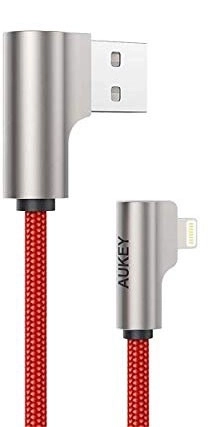 Rode nylon USB - Lightning kabel 2m met 90 graden hoek