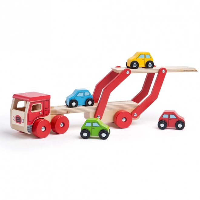 Houten vrachtwagen met auto's van Bigjigs Toys