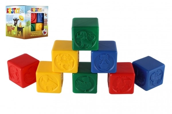Kleurrijke plastic blokken voor kinderen met dierenmotieven, set van 8 stuks