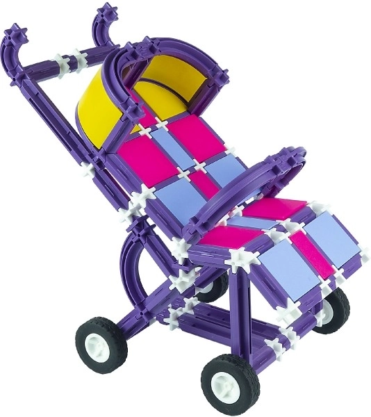 Bouwpakket SEVA GEZIN Kinderwagen plastic 293 stukjes in doos 35x33x5cm 4+