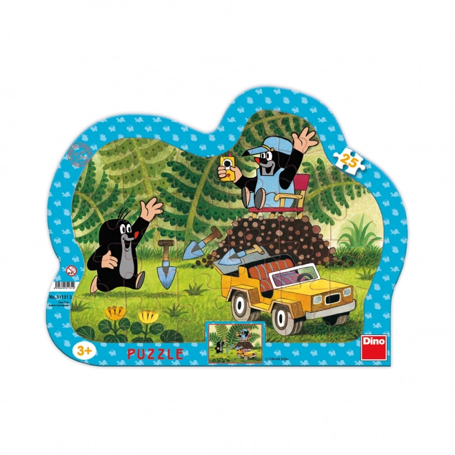 Puzzel Dino Krtek met gele auto