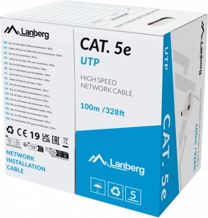 Lanberg LAN cable UTP Cat 5e 100 m CU solid, grey, Fluke Passed