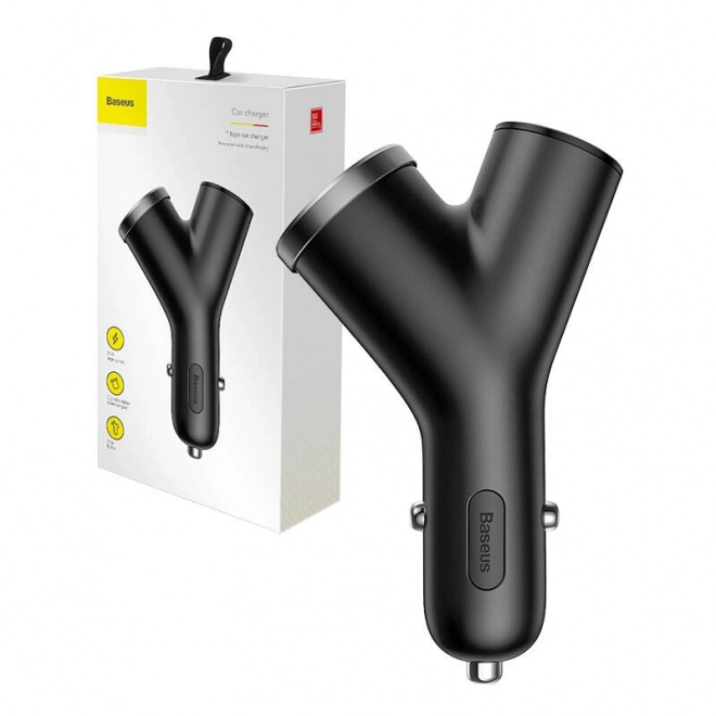 Car Charger with Dual USB and Cigarette Lighter - Black