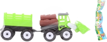 Tractor met lader en aanhanger