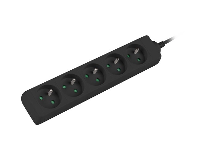Verlengkabel 1,5m, zwart, 5 stopcontacten