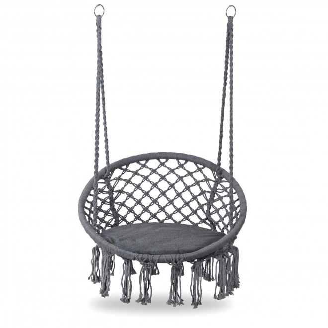Hangende stoel Boho met kussen, tuin schommel, grijs