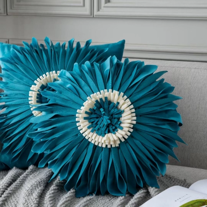 Ronde kussenhoes - chrysant, blauw 45cm