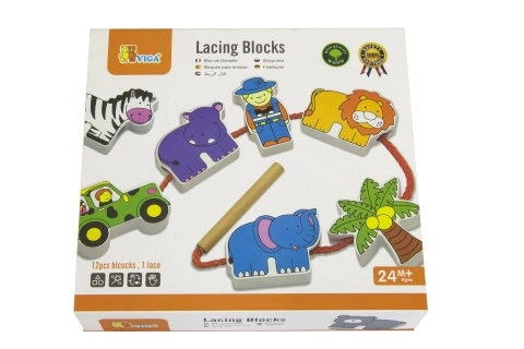 Viga Wooden Threading Blocks Safari ZOO