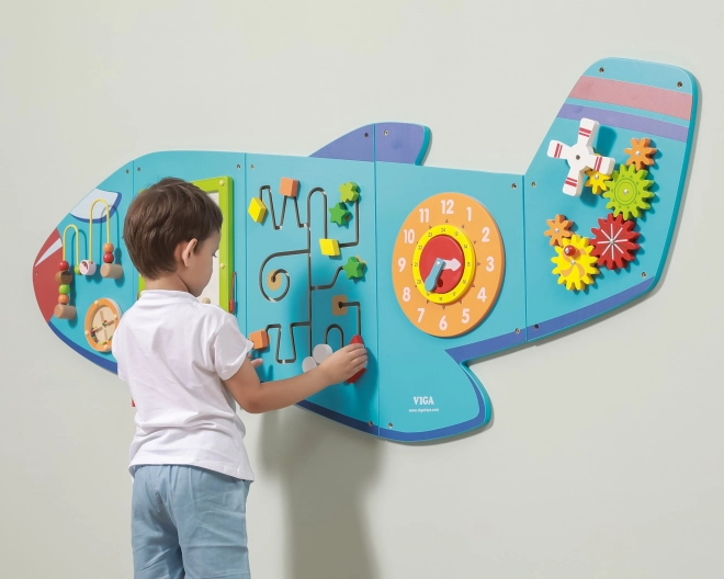 Houten wandmontage sensorisch paneel Vliegtuig VIGA Montessori