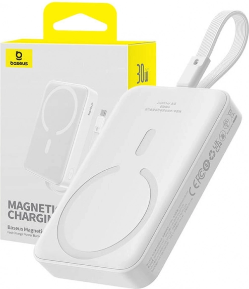 Powerbank Baseus Magnetic Mini 10000 mAh met MagSafe USB‑C 30W wit