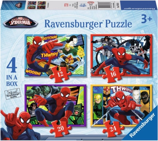 Puzzles pour enfants Disney Spider-Man 4-en-1 – 12, 16, 20 et 24 pièces, 19×14 cm