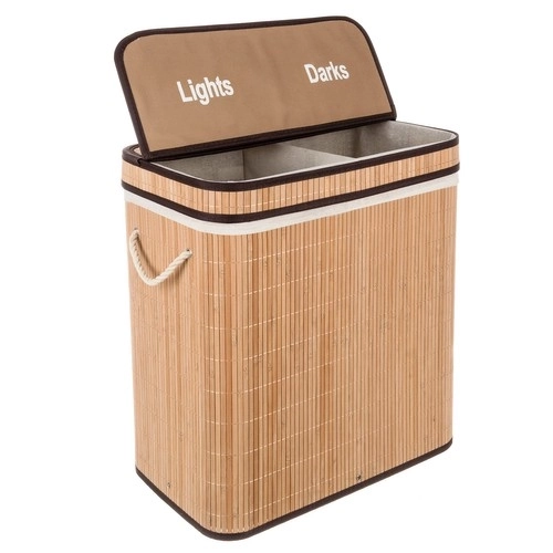 Panier à linge à deux compartiments en bambou 100L
