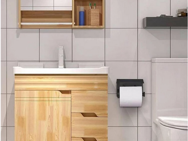Stilvoller Toilettenpapierhalter mit Ablage für Handy im Loft-Design
