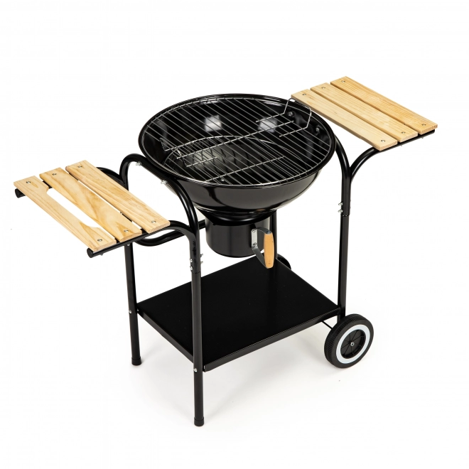 Tuinbarbecue op houtskool met deksel en planken, rooster en aslade