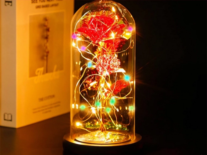 Rose éternelle sous un éclairage en verre