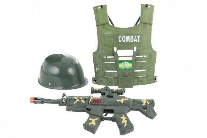 Militaire kinderset met helm en geweer