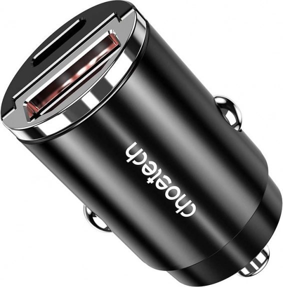 CHOETECH-Autoladegerät mit USB‑A und USB‑C 30 W PD 3.0 (schwarz)