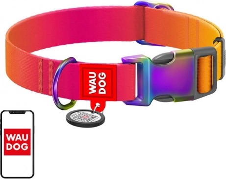 Collier pour chien en nylon avec code QR WAUDOG dégradé, orange, taille M