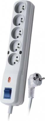 Overspanningsbeveiligingsstrip LV-530W, 1 stopcontact, 3 m, grijs