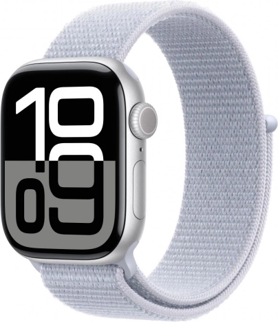 Apple Watch Series 10 GPS aluminiumkast 42 mm zilver met blauwe sportband