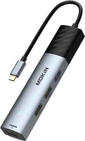 USB‑C hub 5-in-1 MOKiN with Power Delivery 100 W, silver