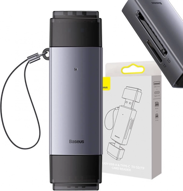 Baseus SD/TF Memory Card Reader USB and USB-C Gray