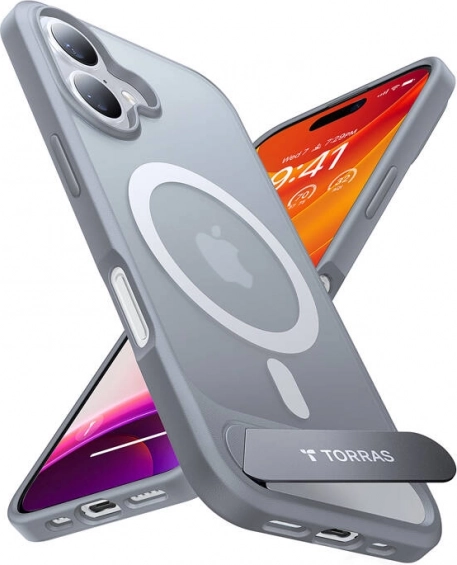 Torras Pstand case for iPhone 16 Plus titanium gray