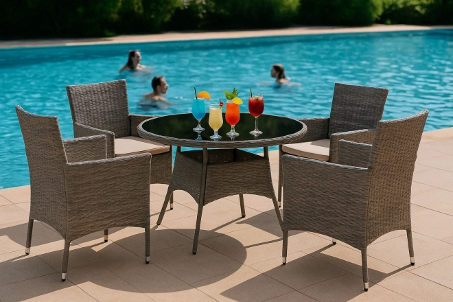 Tuimeubelen van polyrotan - 4 stoelen + ronde tafel MultiGarden