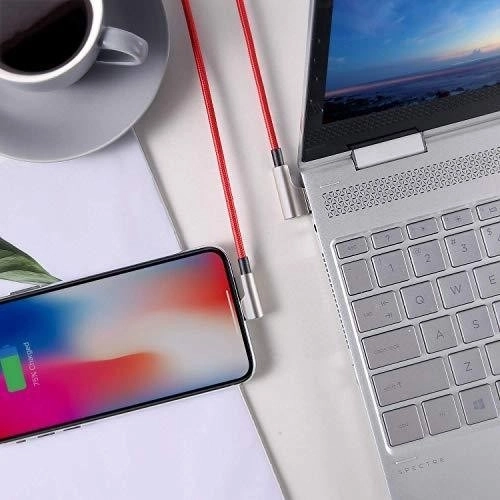 Rode nylon USB - Lightning kabel 2m met 90 graden hoek